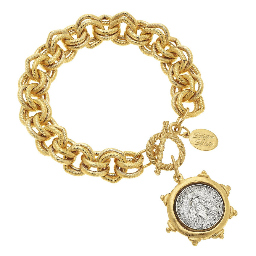 Metal Bee Lira + Double Linked Chain Bracelet