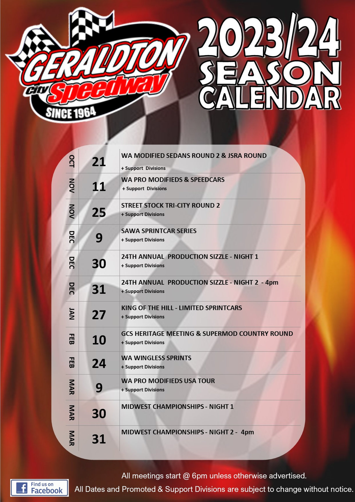 CALENDAR - Geraldton City Speedway