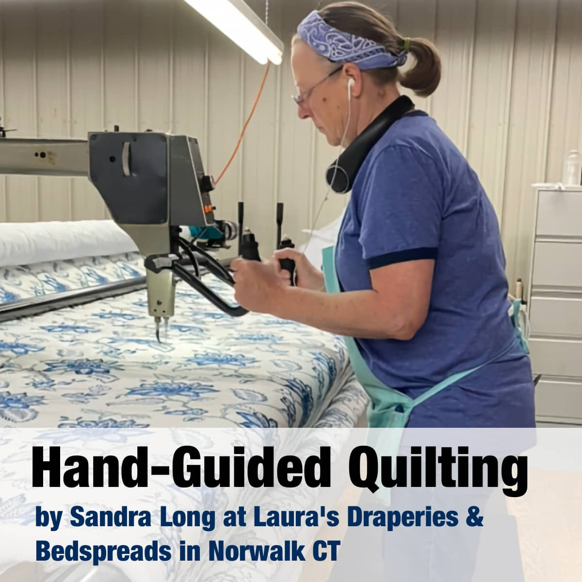 Hand guided quilting Stevenson Vestal Drapery Workroom Beautiful