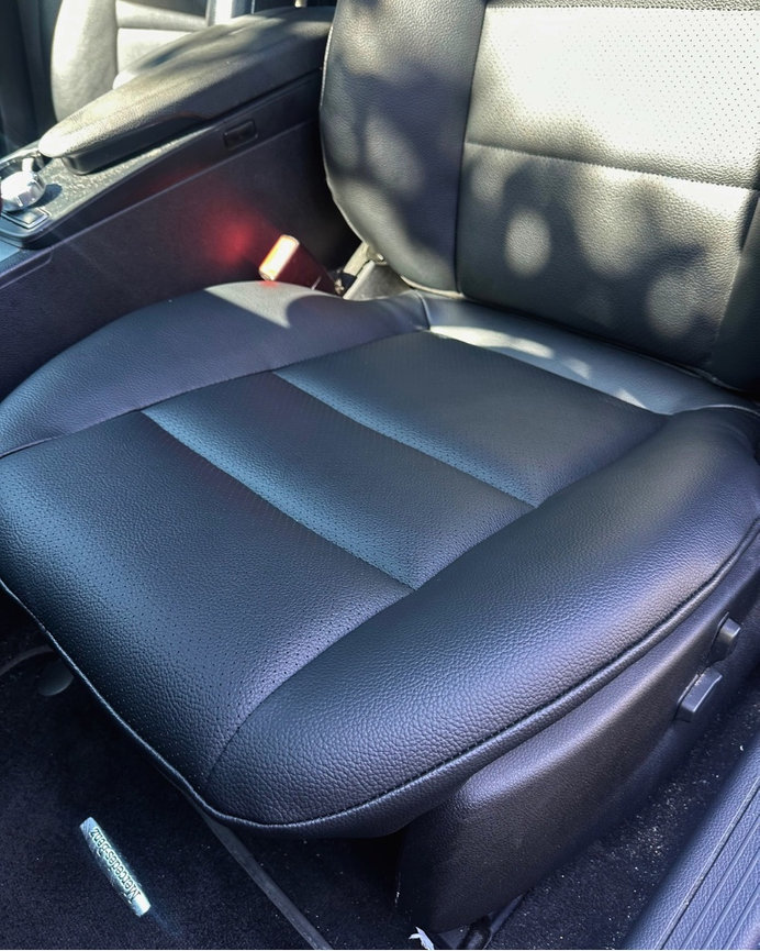 Mercedes C250 driver’s seat bottom reupholstered at The Prestige Companies in Orange County, CA